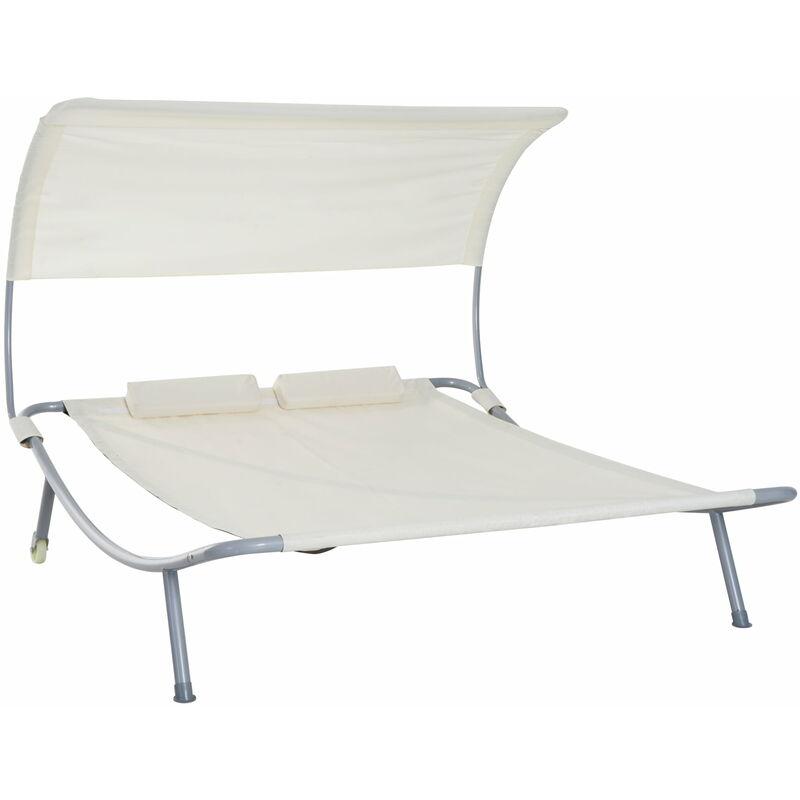 Lettino Prendisole Matrimoniale In Acciaio Con Tettuccio Regolabile Crema Miozzi