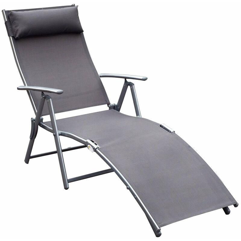 Lettino Prendisole Relax Pieghevole Telaio In Metallo Grigio 137x63.5x100.5 Cm Miozzi