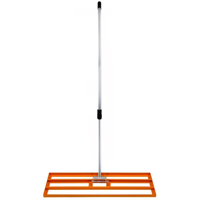 Monster Shop - Livellatrice 100cm x 32cm Rastrello Livellatore Leggero Acciaio Zincato Alluminio Arancione 1,2 - 1,9m Manico Estensibile Facile