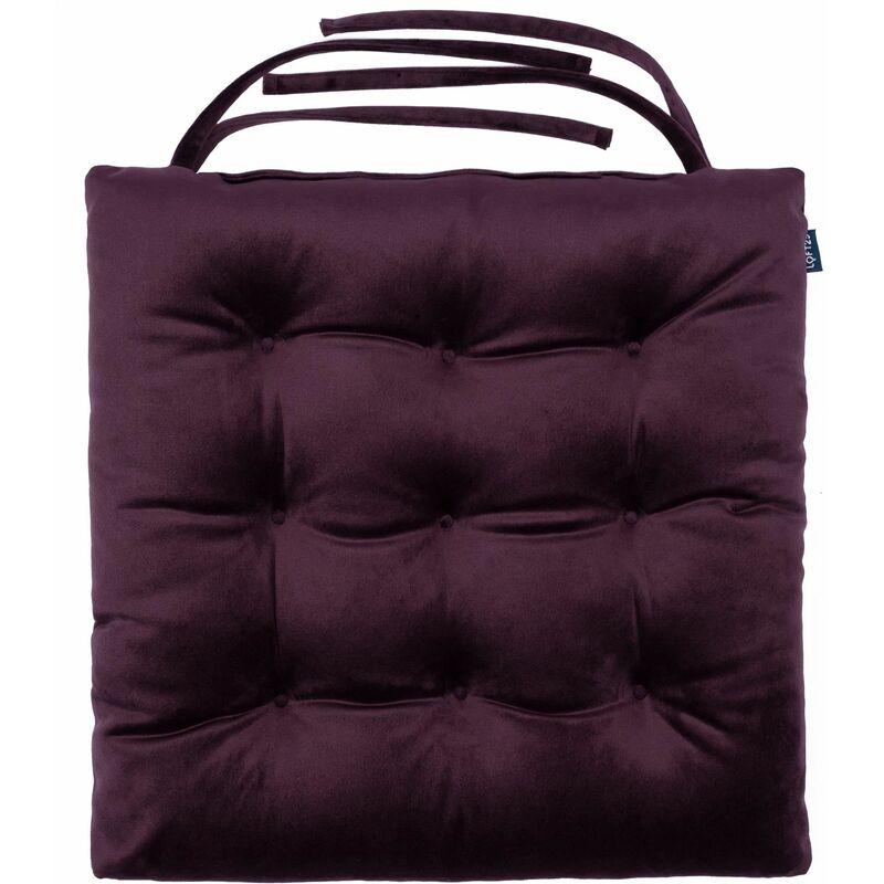 Cuscino per sedia in velluto per soggiorno - 40x42 cuscino per sedia da pranzo - Cuscino per sedia capitonné con lacci di sicurezza - Melanzana