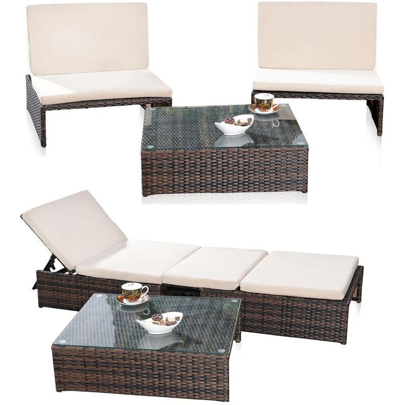 Lounge garden set suite 2er poltrona tavolo lettino prendisole polyrattan marrone Lounge garden set suite 2er poltrona tavolo lettino prendisole polyrattan marrone