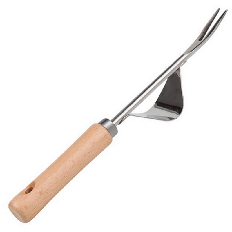 Asupermall - Manuale sarchiatura in acciaio inossidabile Forcella manico in legno di scavo Strumento di rimozione Trapianto Strumento di Root