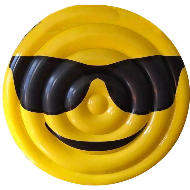 Materassino Gonfiabile Ø150 Cm In Pvc A Forma Di Emoji Face Occhiali Giallo - Ranieri