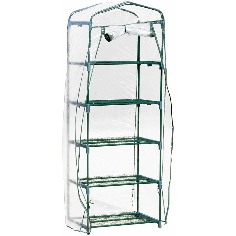 Mini Serra Da Giardino 5 Ripiani 69x49x193 Cm In Acciaio E Pvc Outsy Verde