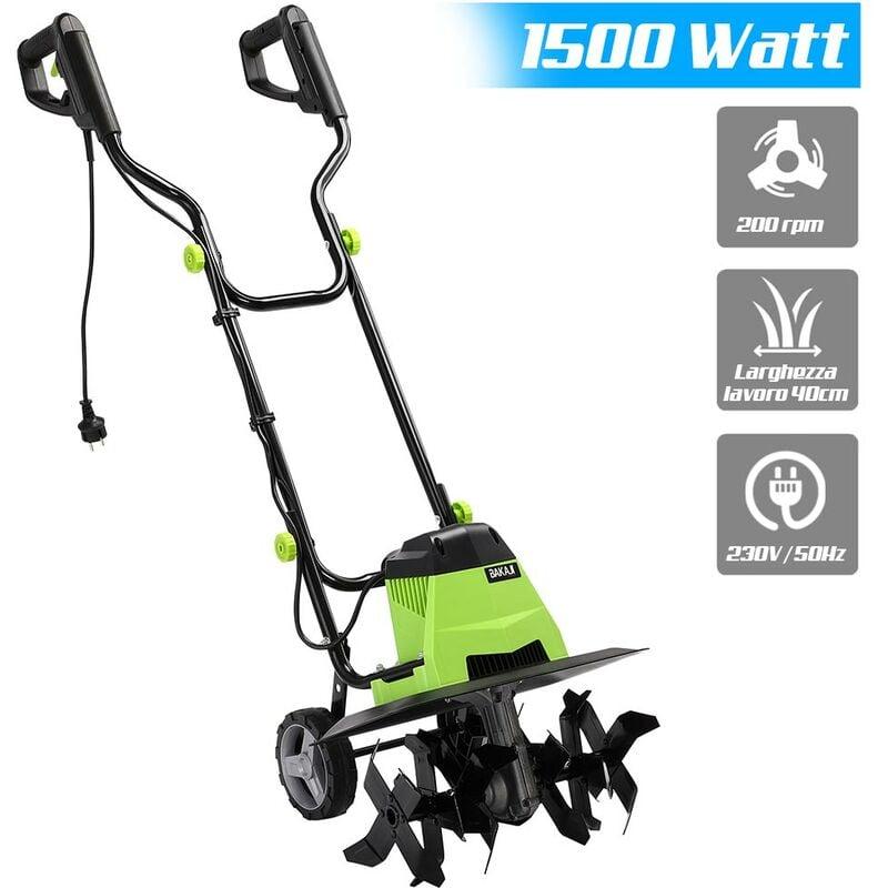 Motozappa 1500W Elettrozappa Zappatrice Zappa Elettrica Larghezza Lavoro 40cm