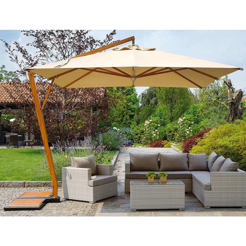 Ombrellone Da Giardino Decentrato In Alluminio 3,5x3,5m Con Manovella Vorghini Contract Legno E Sabbia Ombrellone Da Giardino Decentrato In Alluminio 3,5x3,5m Con Manovella Vorghini Contract Legno E Sabbia