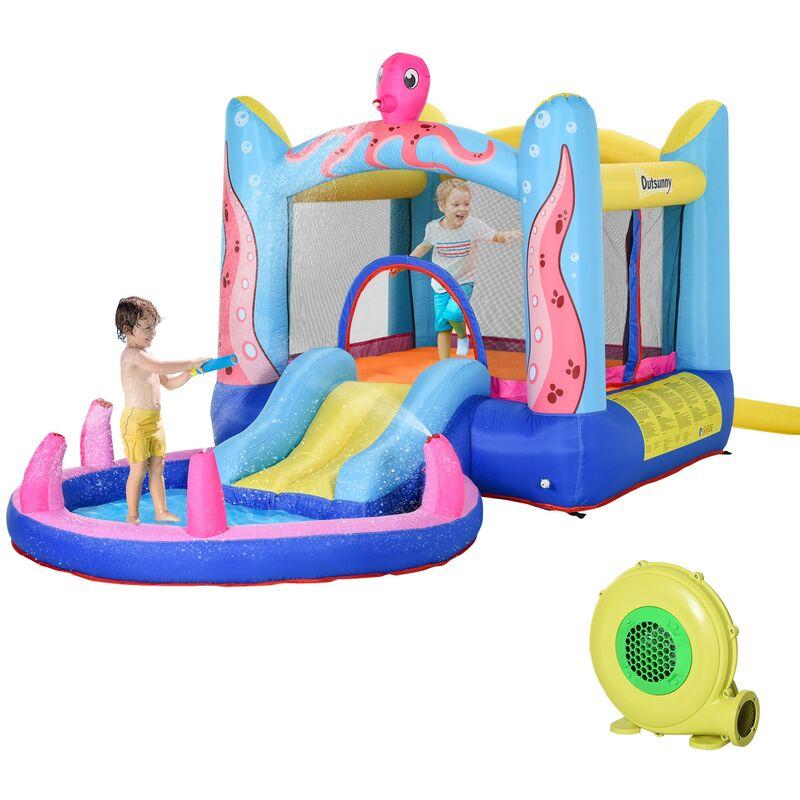 Castello Gonfiabile per Bambini con Scivolo e Piscina Tema Mare - Outsunny Castello Gonfiabile per Bambini con Scivolo e Piscina Tema Mare - Outsunny