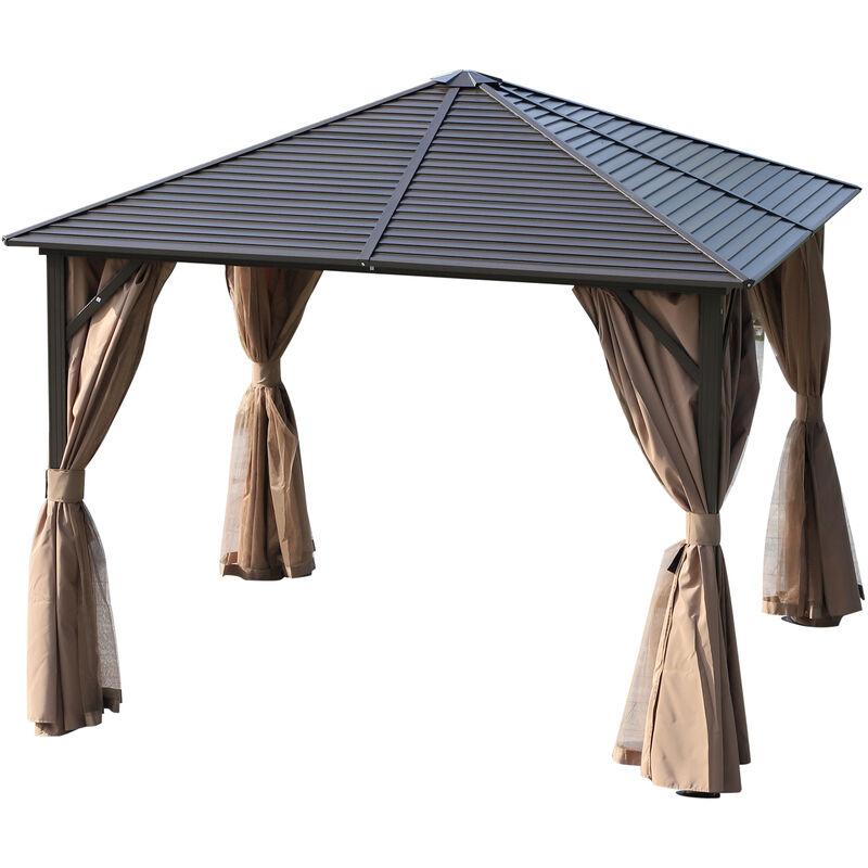 Gazebo per Arredo Giardino in Metallo con Ribalta 4 Zanzariere e 1 Gancio, 298x298cm - Outsunny