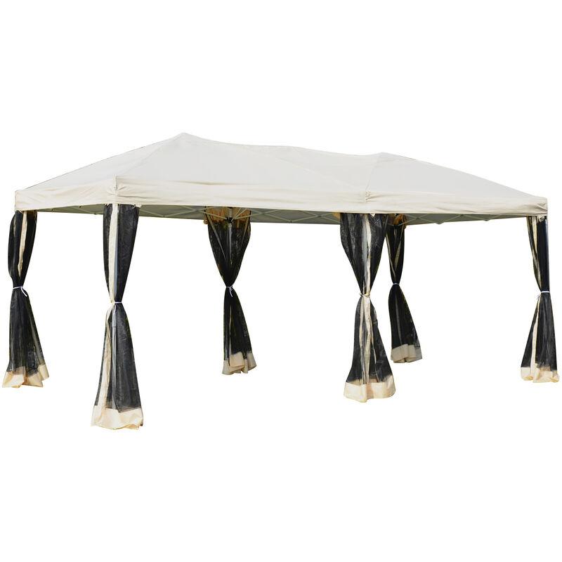 Gazebo Pieghevole in Acciaio con Zanzariere Impermeabili in Polietilene, Beige, 3x6m - Outsunny