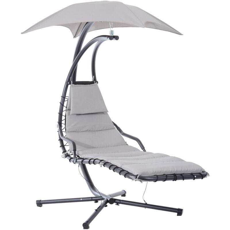 Lettino Sdraio Sospeso Relax Chaise Lounge di Lusso con Tettuccio, Grigio - Outsunny Lettino Sdraio Sospeso Relax Chaise Lounge di Lusso con Tettuccio, Grigio - Outsunny