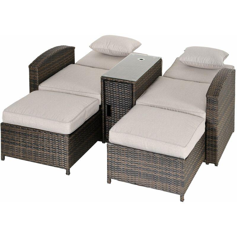 Set 2 Sedie Sdraio da Giardino Reclinabili con Tavolino in Rattan - Outsunny