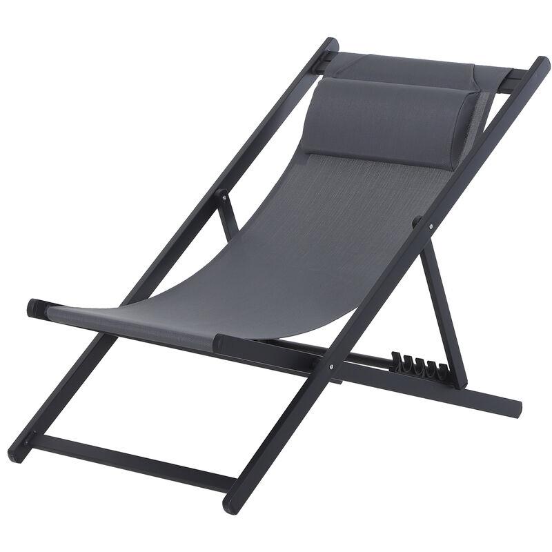 Set 2 Sedie Sdraio Pieghevoli in Alluminio e Texilene Grigio - Outsunny