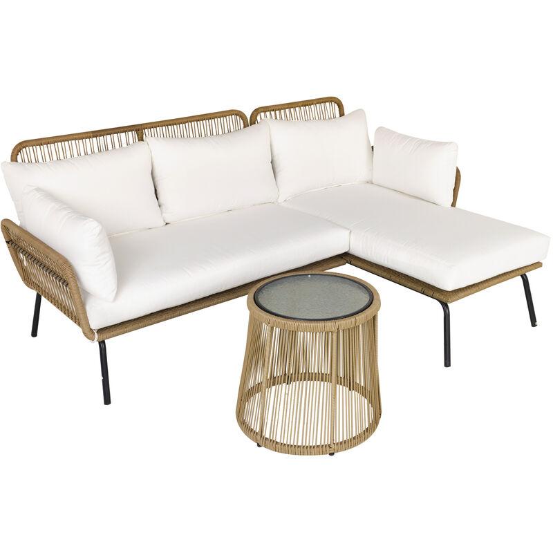 Set 3 Pezzi Divano 2 Posti Chaise Longue e Tavolino, Beige e Caffè - Outsunny