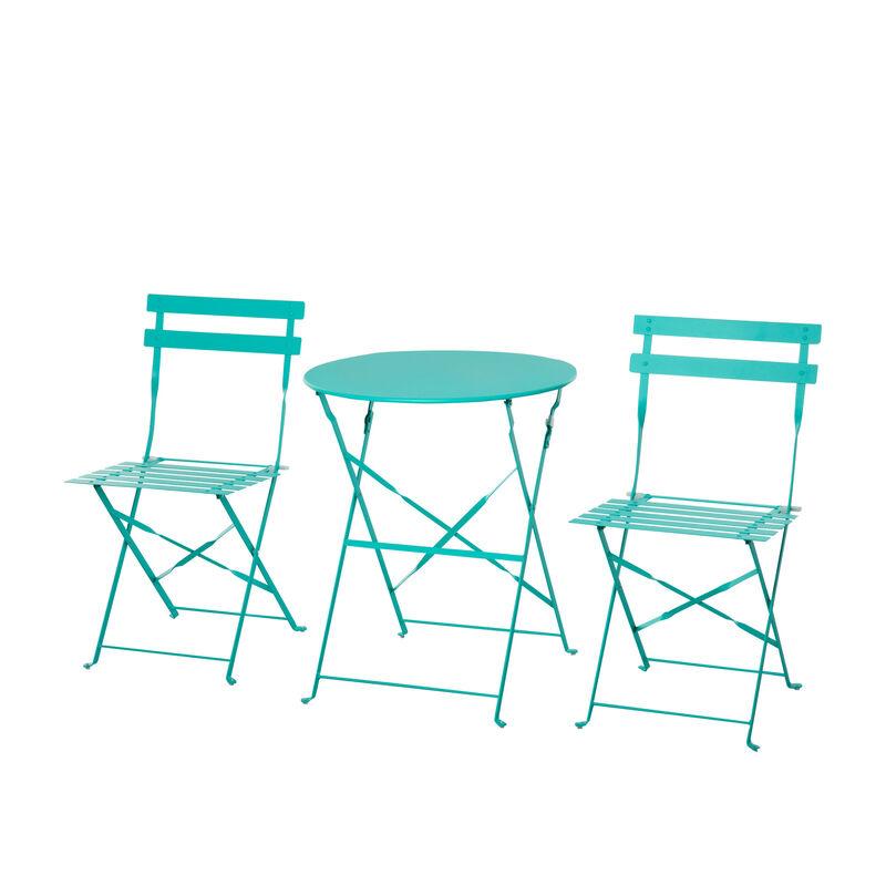 Set 3 Pezzi Tavolino con Sedie da Giardino Pieghevoli in Metallo, Verde - Outsunny