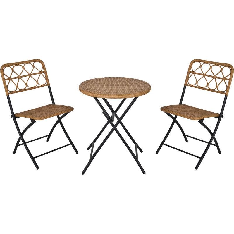 Set 3 Pezzi Tavolino con Sedie da Giardino Pieghevoli Rattan e Acciaio - Outsunny Set 3 Pezzi Tavolino con Sedie da Giardino Pieghevoli Rattan e Acciaio - Outsunny
