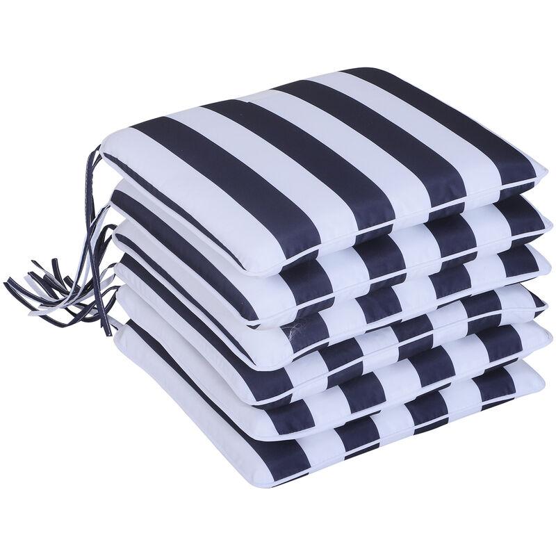 Outsunny Set 6 Cuscini per Sedia Sfoderabili 100% Poliestere, Bianco e Blu, 42x42x5cm striscia blu e bianca 42x42x5cm
