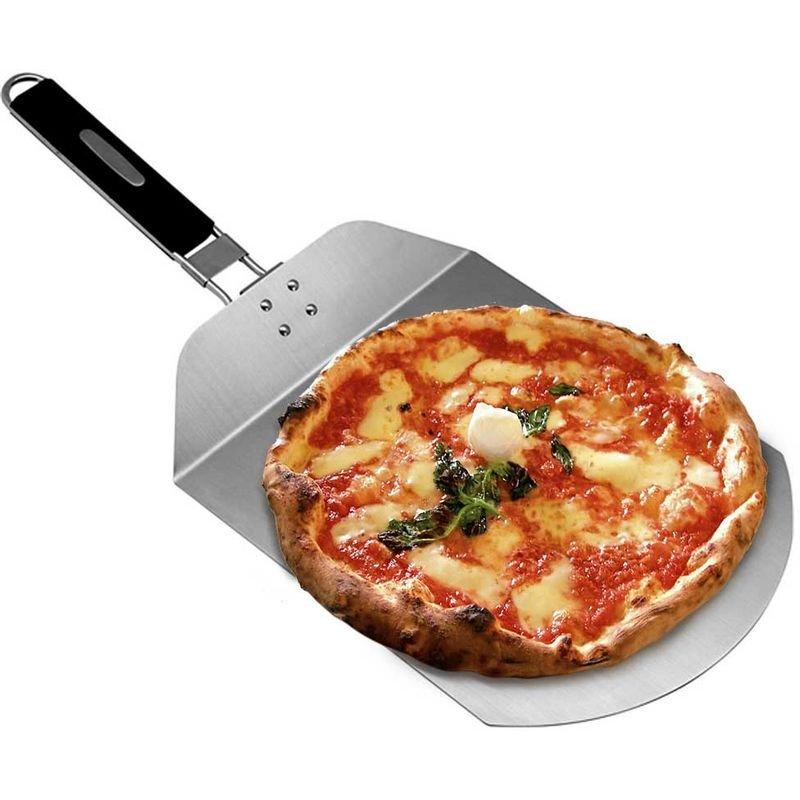 Bakaji - Pala Pizza Paletta Tagliere Pizze Acciaio Inox con Manico Pieghevole 25x24cm