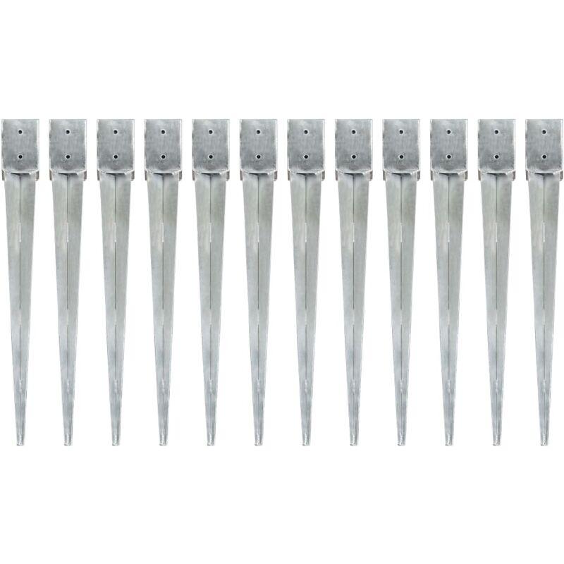 vidaXL Picchetti di Terra in Acciaio Zincato 12 pz Argento 10x10x91 cm