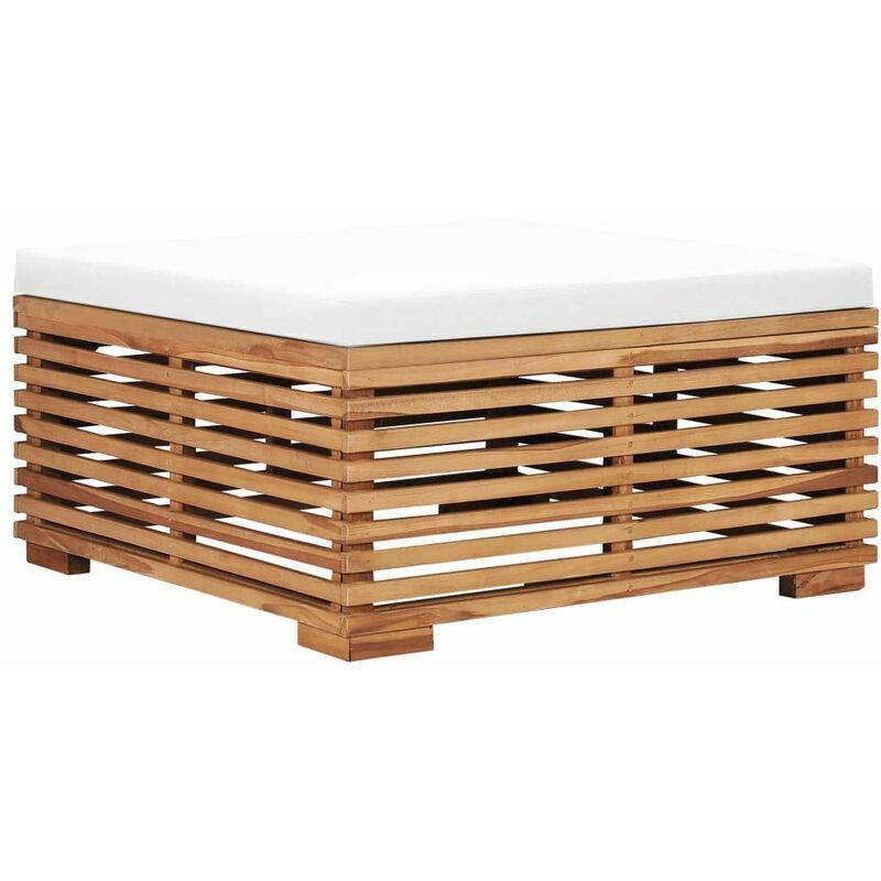 Poggiapiedi da Giardino con Cuscino Crema in Massello di Teak - Marrone - Vidaxl