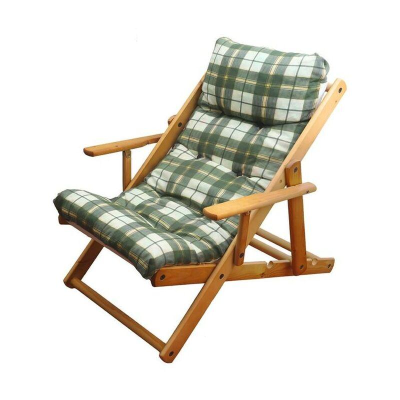 Poltrona relax verde scozzese comodona in legno 3POSIZIONI con cuscino imbottito Poltrona relax verde scozzese comodona in legno 3POSIZIONI con cuscino imbottito