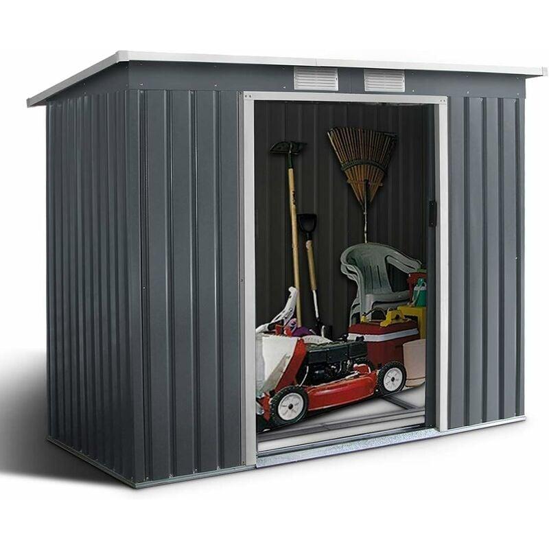 Ripostiglio da Esterno Armadio da Giardino Box Casetta in Acciao e Zinco 213x173x130cm, Grigio - Goplus