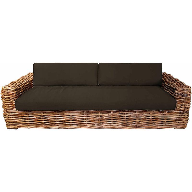 Milani Home - Divano Da Giardino Componibile 3 Posti Completo Di Cuscino Intreccio In Rattan Naturale