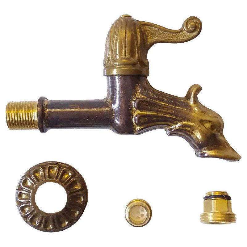 Rubinetto cod. 147 in ottone brunito con portagomma per fontana casa giardino da 1/2'