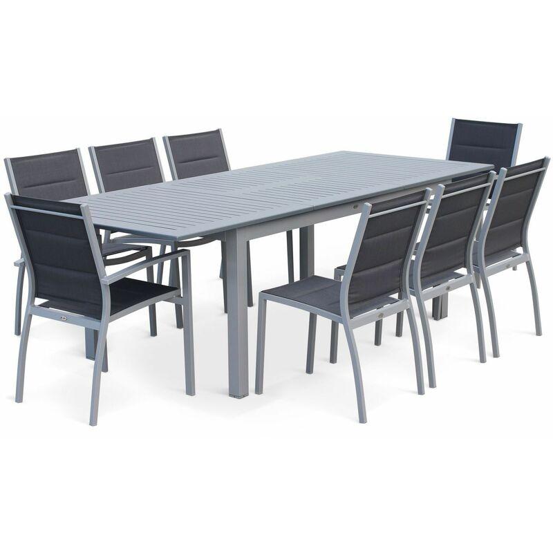Tavolo da giardino con tavolo allungabile - modello: Chicago, colore: Grigio - Tavolo in alluminio, dimensioni: 175/245cm con prolunga e 8 sedute in