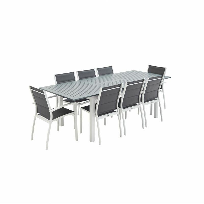 Alice's Garden - Tavolo da giardino - modello: Chicago, colore: Grigio scuro - Tavolo allungabile, 175/245cm, con prolunga e 8 sedute in textilene