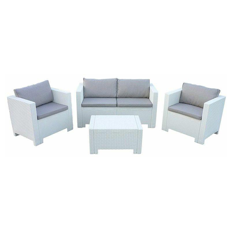 Salotto Polirattan Bianco Salottino Divano Poltrone Tavolo da Giardino Esterno - BRICOSHOP24