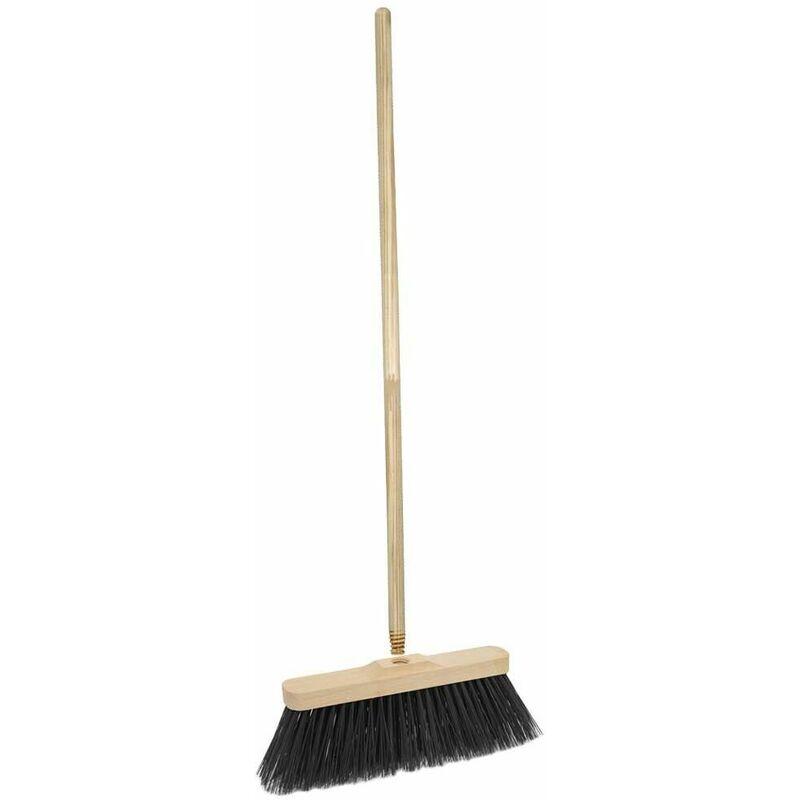 Scopa industriale da giardino in legno con setole rigide 28 cm + manico 130 cm