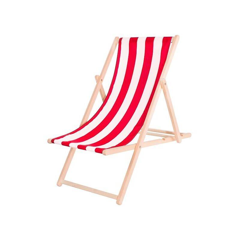Springos - Sdraio da spiaggia pieghevole, in legno con tessuto rosso e bianco. - multicolore