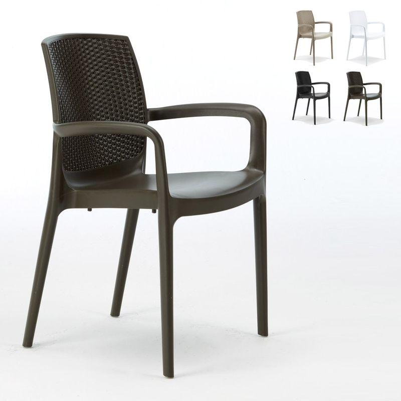 18 Sedie Boheme Grand Soleil per giardino poly rattan con braccioli Bar Ristorante | Marrone