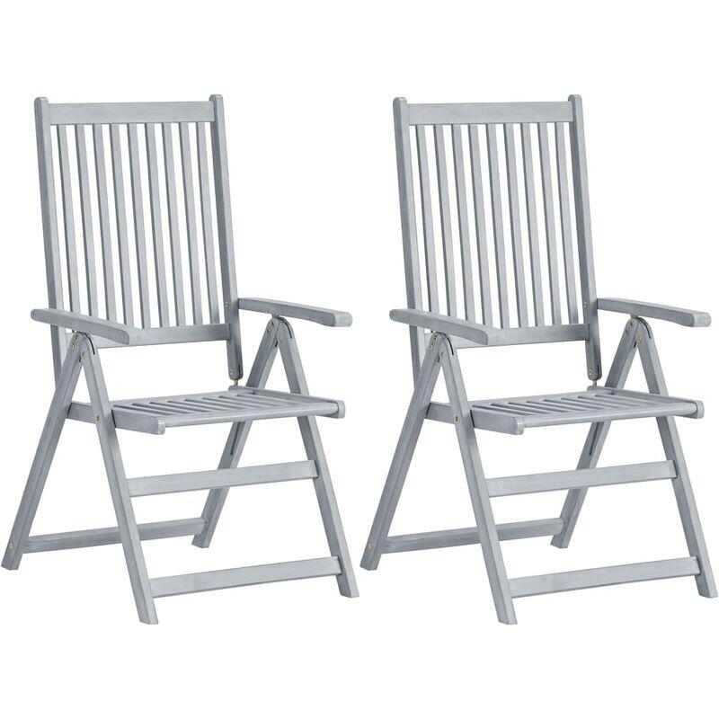 vidaXL Sedie da Giardino Pieghevoli 2 pz Grigio in Massello d'Acacia - Grigio