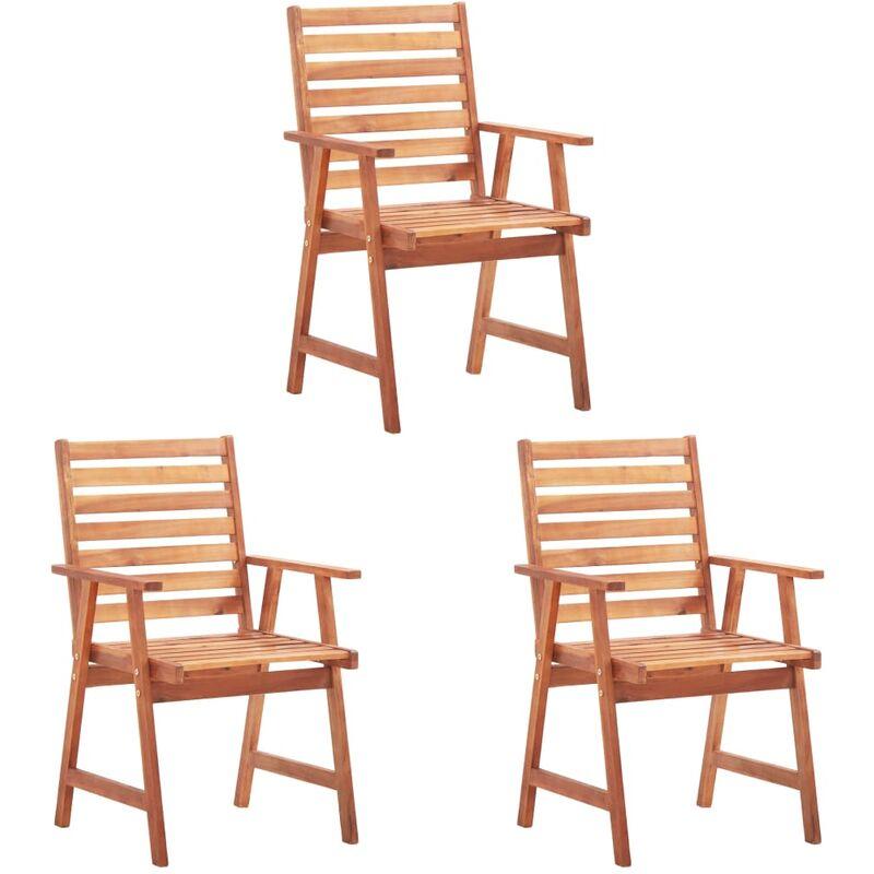 vidaXL Sedie da Pranzo per Esterno in Legno Massello di Acacia 3 pz - Marrone