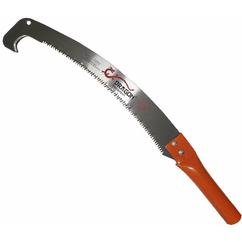 Segaccio Potatura Curvo 35 cm con Gancio e Manico a Pertica per Asta| Lama in Acciaio Temperato a Tripla, Ideale con Manico in Legno| Attrezzi