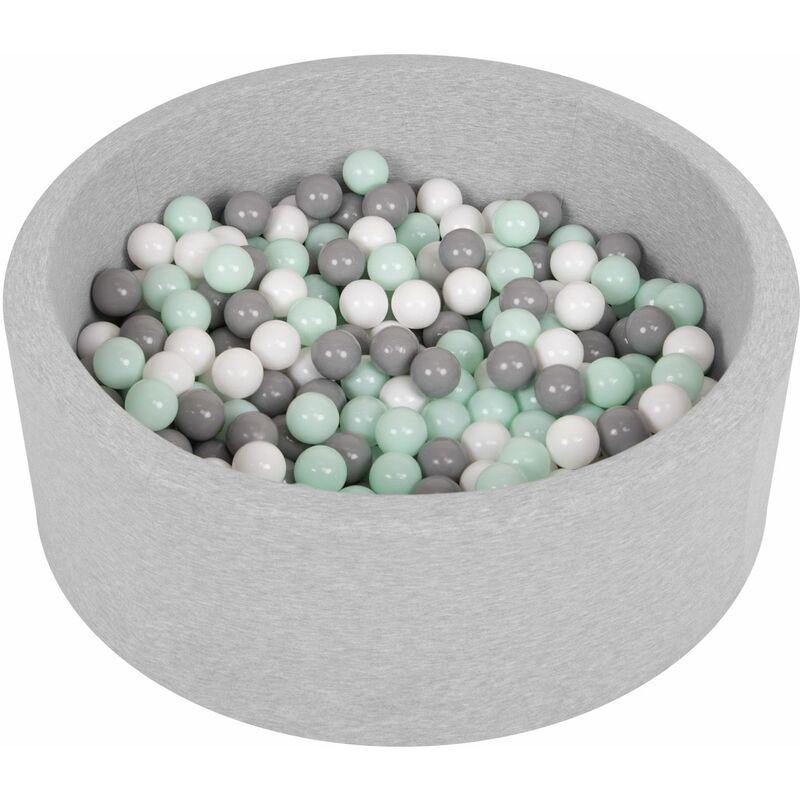 Selonis - Piscina Soffice Per Bambini 90X30cm/200 Palline Rotonda, Grigio Ch:Bianco/Grigio/Menta