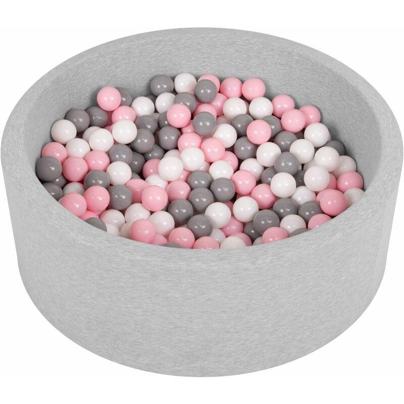 Selonis - Piscina Soffice Per Bambini 90X30cm/200 Palline Rotonda, Grigio Ch:Bianco/Grigio/Rosa Ch