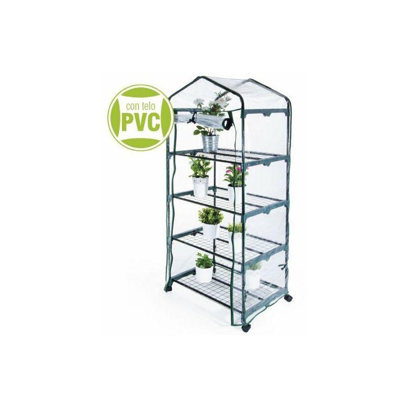 Verdelook - serra 4 ripiani con ruote telo pvc trasp. 69X49X160 cm.