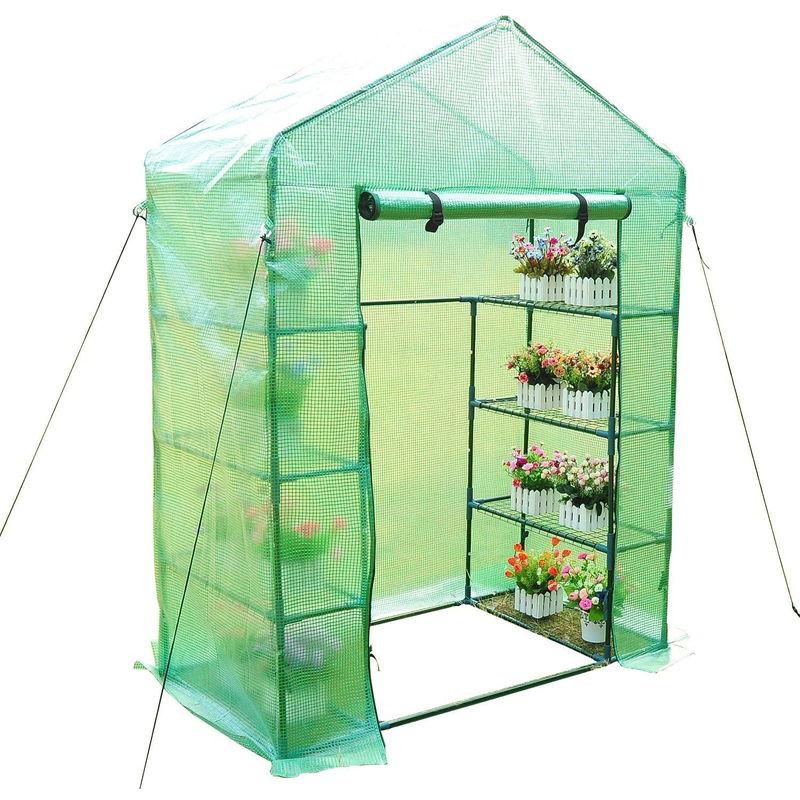 Miozzi - Serra Da Giardino Con Scaffali E Tetto A Spiovente In Pe 143x73x195 Cm Miozzi - Serra Da Giardino Con Scaffali E Tetto A Spiovente In Pe 143x73x195 Cm