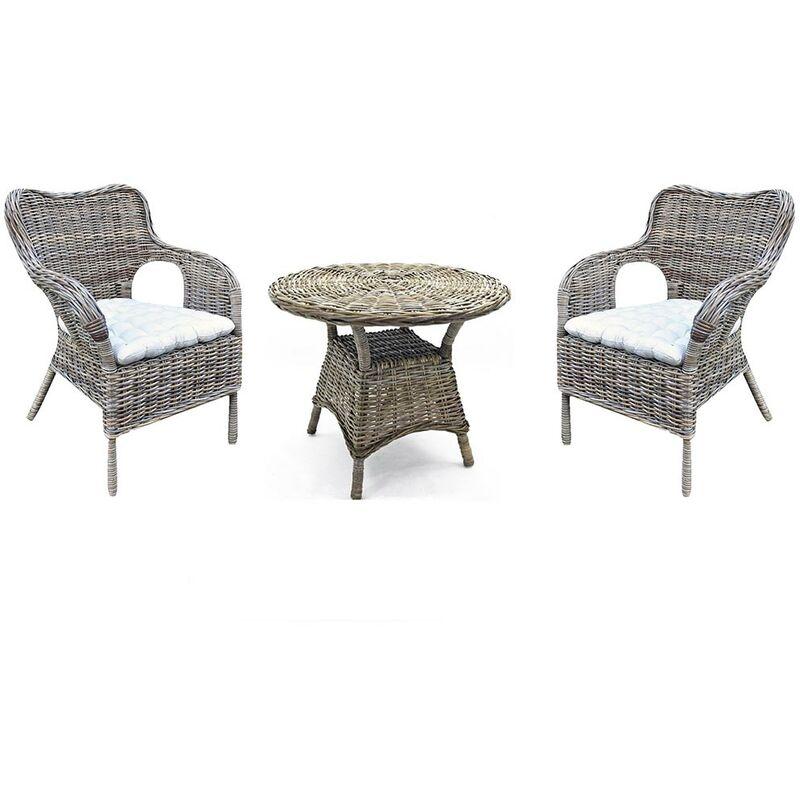Set 2 poltrone con 1 tavolino Kariba grigio in rattan con cuscini in omaggio - OKAFFAREFATTO