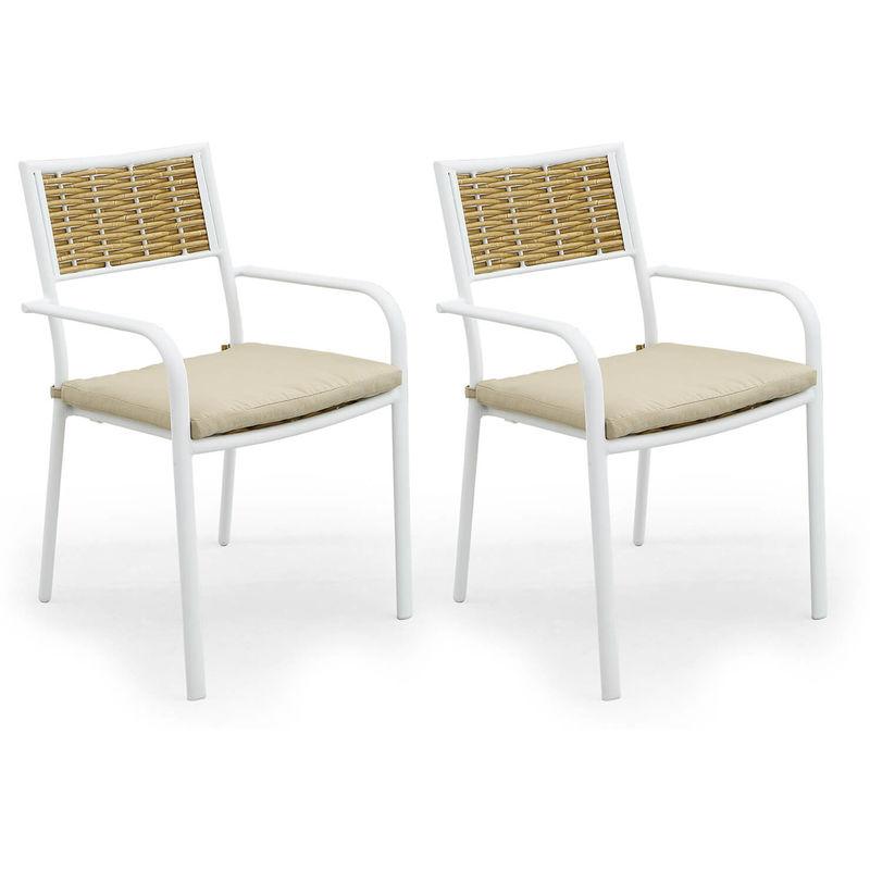 Set 2 Sedie Da Giardino In Alluminio Con Braccioli Leonardo Bianche - Kraus Set 2 Sedie Da Giardino In Alluminio Con Braccioli Leonardo Bianche - Kraus