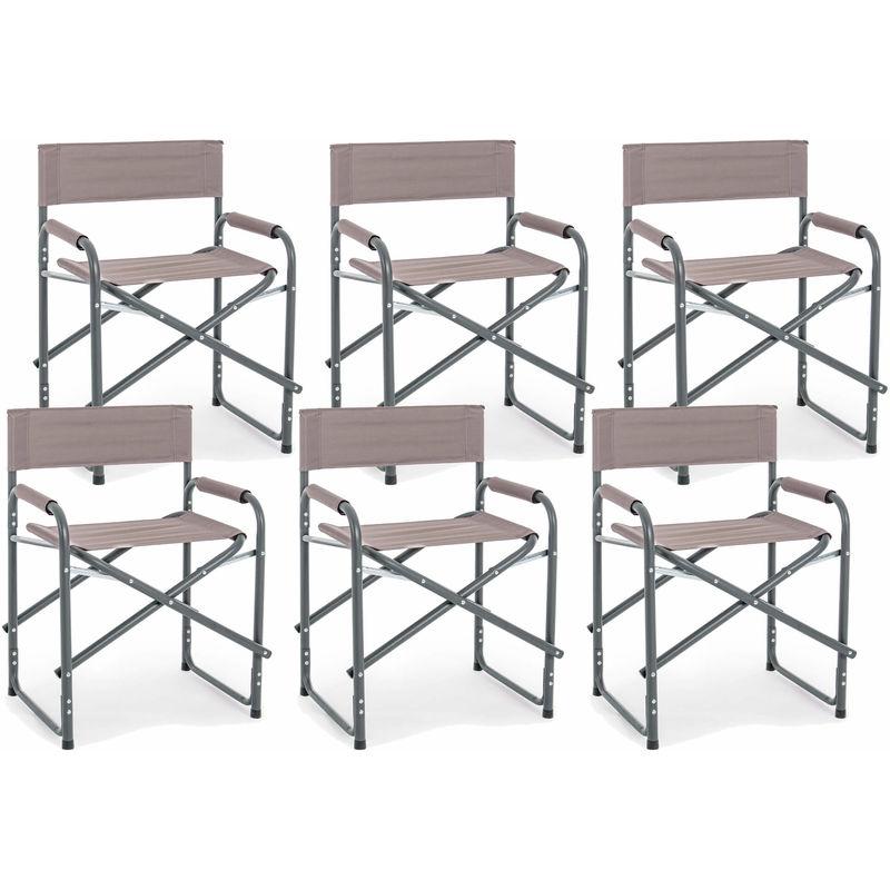 Set 6 Sedie Regista Pieghevoli Da Giardino 49x55x82 Cm In Acciaio Olbia Tortora - Duini