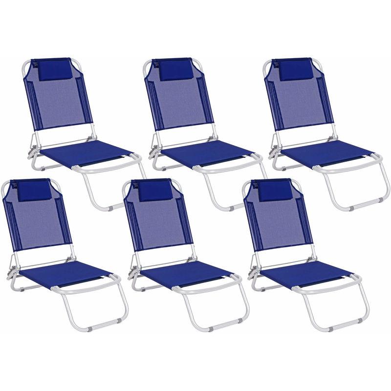 Set 6 Spiaggine Sedia A Sdraio Prendisole In Alluminio E Textilene Ocean Blu - Duini Set 6 Spiaggine Sedia A Sdraio Prendisole In Alluminio E Textilene Ocean Blu - Duini