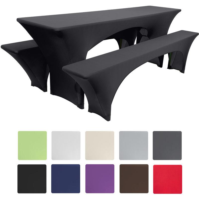 Set da 3 fodere elastiche Victoria, per panche e tavoli da birreria, picnic o catering, di Beautissu Nero, 220x70x50 cm Set da 3 fodere elastiche Victoria, per panche e tavoli da birreria, picnic o catering, di Beautissu Nero, 220x70x50 cm