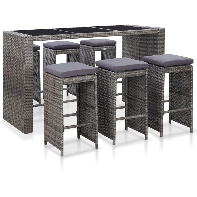 vidaXL Set da Bar da Giardino 7 pz con Cuscini in Polyrattan Grigio - Grigio