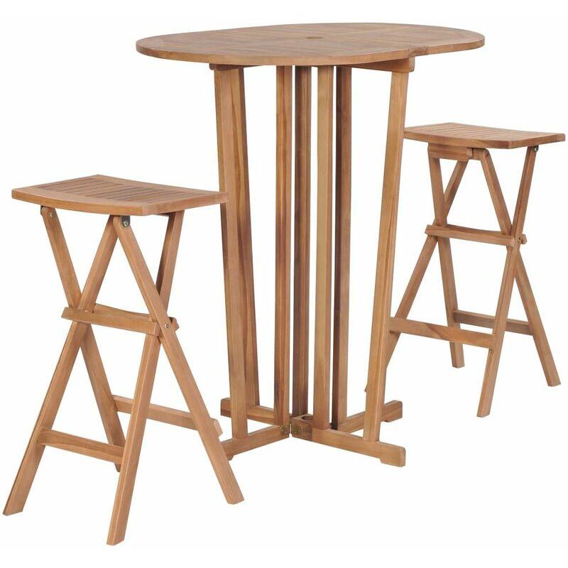 vidaXL Set da Bar Pieghevole 3 pz in Massello di Teak - Marrone