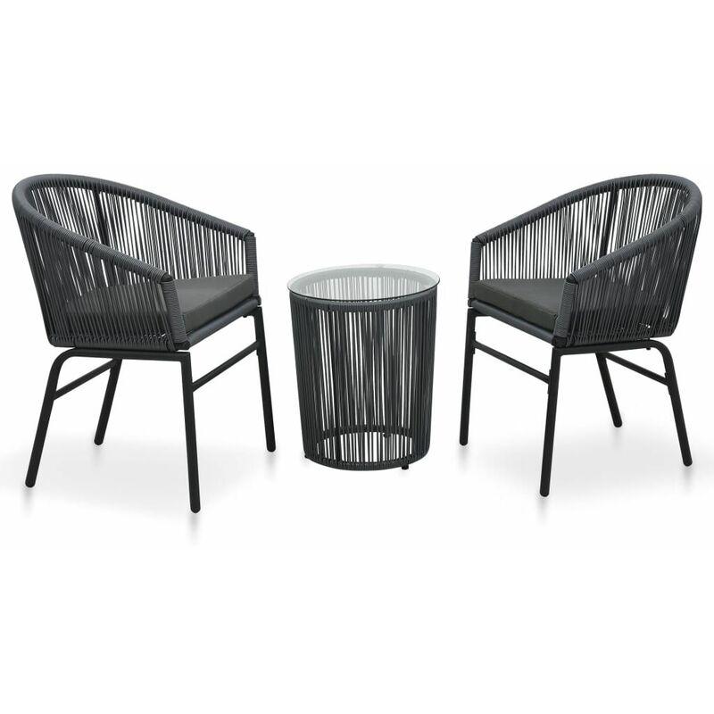 Set da Bistro 3 pz con Cuscini in Rattan PVC Antracite - Antracite - Vidaxl Set da Bistro 3 pz con Cuscini in Rattan PVC Antracite - Antracite - Vidaxl