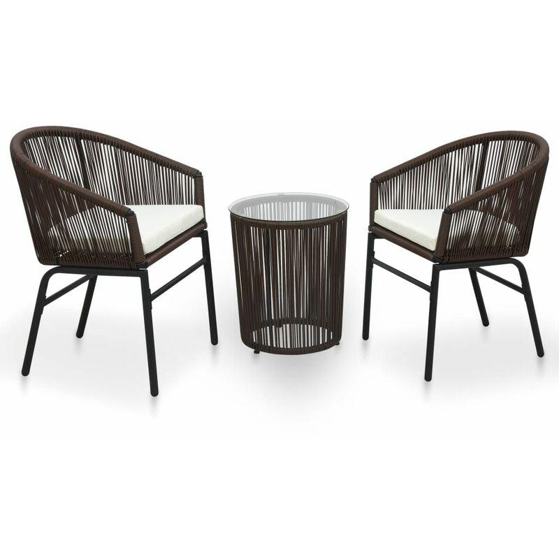 Set da Bistro 3 pz con Cuscini in Rattan PVC Marrone - Marrone - Vidaxl