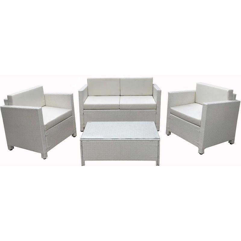Set da Giardino AIDA colore BIANCO e Simil Rattan DIVANO POLTRONE E TAVOLINO TEMPERATO 5 mm - SOGARI